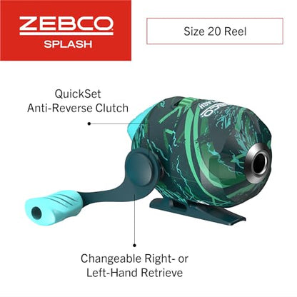 Zebco Splash Spincast Reel and Fishing Rod Combo, Fiberglass Rod, Ball Bearing System, All Metal Gears, 8-Pound Line - color: Grunge Green