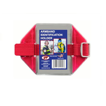 Reflective Pink Armband Badge Holder, Pink Stretch Band, White Buckle, Fits 2 3/4" x 4 1/8" Cards, Top Slit, Made in USA - color: Pink/White, size: 1 Pack