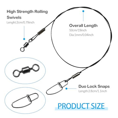 Fishing Leaders Steel Line Saltwater Fishing Leaders with Swivels and Snaps,11.8inch 35LB, 19inch 110LB - size: 20inch