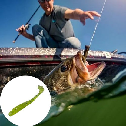 50PCS 5cm Soft Plastic Fishing Lures, PVC Paddle Tail Swimbaits for Bass Trout Walleye Crappie, T-Tail Grub Worm Baits Tackle Accessory - color: Green