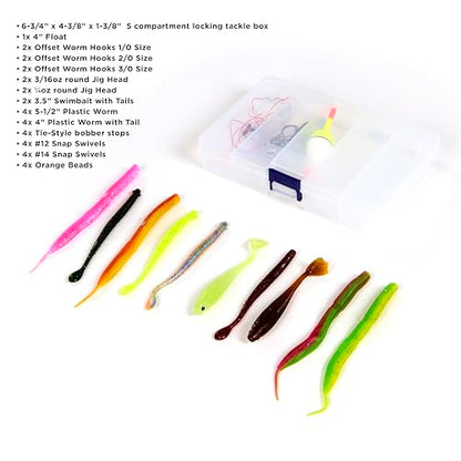 Fishing Kit with Rod, Pre-Spooled Reel, Tackle, Hooks, Zip Carry Case - Camping/Hiking/Kayaking/Boat/RV/Car/Cabin/Cottage