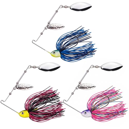 Keenjorika Spinnerbaits Fishing Lure, 3-Pack Swim Jig Fishing Spinner Baits Kit for Freshwater and Saltwater, Buzzbait Swimbait for Bass Trout Walleye Crappie Salmon Pike - color: Blue,Purple,Rose