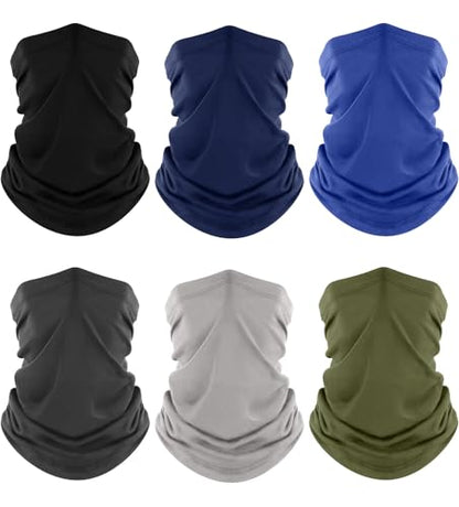 Fuinloth Neck Gaiter, 6 Pack Cooling UV Protection Bandana Face Mask Gator | Breathable Sweat Wicking, UPF 50, Sun Wind Dust Shield, Quick Dry & Washable, 95% Polyester 5% Spandex - color: Black+blue+green+gray+light Gray+navy