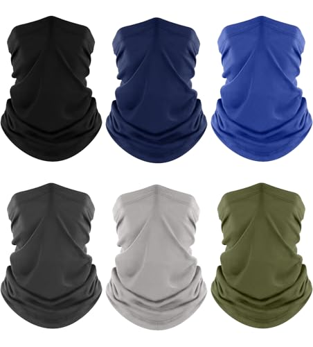 Fuinloth Neck Gaiter, 6 Pack Cooling UV Protection Bandana Face Mask Gator | Breathable Sweat Wicking, UPF 50, Sun Wind Dust Shield, Quick Dry & Washable, 95% Polyester 5% Spandex - color: Black+blue+green+gray+light Gray+navy