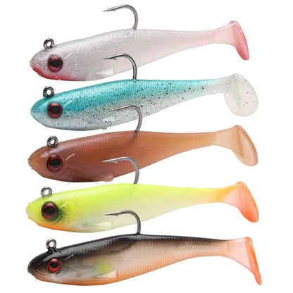 Pre-Rigged Soft Fishing Lures Jig Head Paddle Tail Swimbait for Bass Walleye Trout Crappie Fishing Gear for Saltwater Freshwater - size: 3.5"-0.44oz