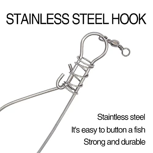 Fish Stringer Clip,Fishing Stringer Clip Fish Lock Stainless Steel Wire Rope Lanyard Live Fish Lock with Float,5/10 Metal Snaps - color: 10 Clips