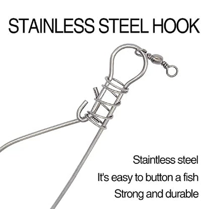 Fish Stringer Clip,Fishing Stringer Clip Fish Lock Stainless Steel Wire Rope Lanyard Live Fish Lock with Float,5/10 Metal Snaps - color: 10 Clips