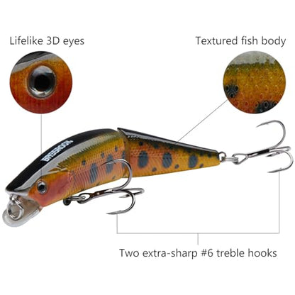 BASSROCK Minnow Swimbait Bass Trout Fishing Lure with Movable Lip Hard Bait 3.5” 1/2oz - color: 3-Pack in 3 colors (GGW)