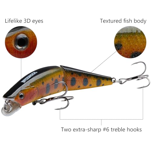 BASSROCK Minnow Swimbait Bass Trout Fishing Lure with Movable Lip Hard Bait 3.5” 1/2oz - color: 3-Pack in 3 colors (GGW)