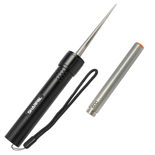 SHARPAL 178N 3-In-1 Pocket Knife Sharpener, 4-Inch 600 Grit | Diamond Sharpening Rod, For Straight & Serrated Blades and Hooks, Compact Tool, Aluminum Handle, Gifts for Men
