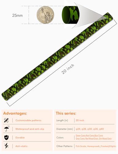 Accering Soft Waterproof Heat Shrink Tubing (φ25mm, Green Camo) | L1.64 ft, Shrink Ratio: 1.8:1. Ideal for Paddle handle, bare metal handle. - color: Green Camo, size: φ25mm, L1.64 ft