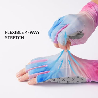 BASSDASH 3/4 Finger UPF 50+ Sun Gloves Breathable Anti-Slip Silicone Palm for Men Women Fishing Fingerless Cycling Running - color: Rosy Clouds, size: Small