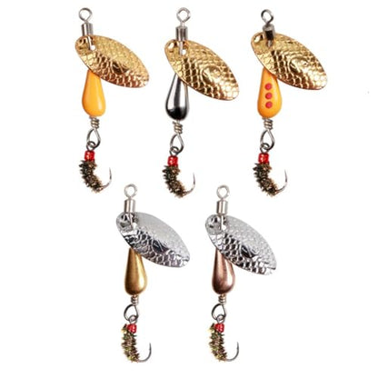 Trout Spinners - Fly Trout Fishing Lures for Bass Salmon Pike, Smallmouth Bass Lures with Brass Spinner for Lake River Fishing - color: Style A-0.1oz/5PCS