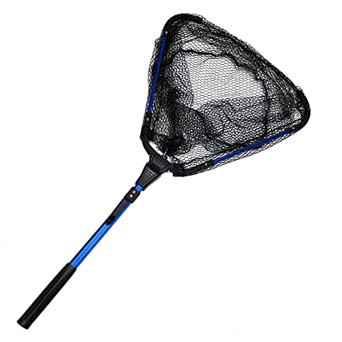 YHC Freshwater Saltwater Fishing Floating Fishing Net Extra Strong Foldable Fishing Net Rubber Coated Fish Landing Net - color: 30Inch Blue Net