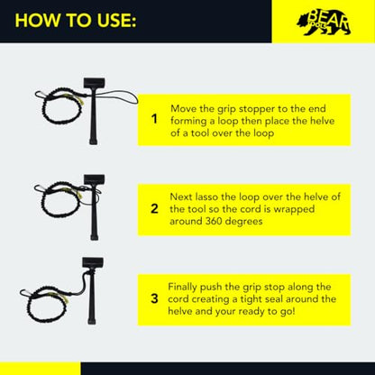BearTOOLS Tool Lanyard with Standard Spring Carabiner and Adjustable Loop End, 90cm Length, Maximum Weight Limit 8KG / 17.6lb, Fall Restraint with Shock Cord Stopper, 3 Combo Pack (Black 0913S) - size: 3-pack