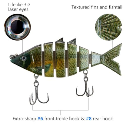 BASSDASH Bone Swimbait Multi Jointed Hard Fishing Lure for Bass Trout Bluegill Pike with Angled Cut Segments - color: Lake Chub