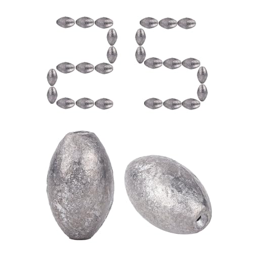 Egg Sinkers Lead Fishing Weights FS/QZ-08 | Oval Fishing Sinkers & Weights,for Texas Rig,Carolina Rig,Catfish Casting,Saltwater Freshwater - size: 0.35oz,25pcs