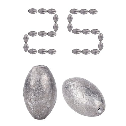Egg Sinkers Lead Fishing Weights FS/QZ-08 | Oval Fishing Sinkers & Weights,for Texas Rig,Carolina Rig,Catfish Casting,Saltwater Freshwater - size: 0.35oz,25pcs