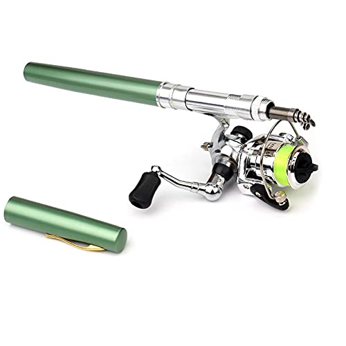 Lixada Fishing Rod Reel Combo Mini Pen Fishing Pole Kit Telescopic Fishing Rod Spinning Reel Combo Kit - color: Green, size: 1.6 m