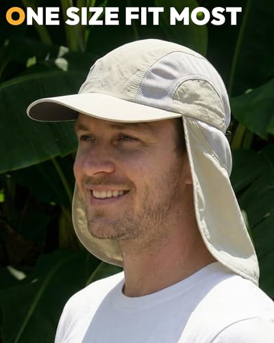 Mens Sun Hat with Breathable Mesh Sun Hats for Men Sun Protection Fishing Hat with Neck Flap for Hiking Cycling - color: Khaki
