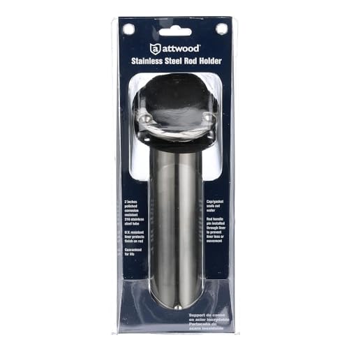 Attwood 66362-7 Stainless Steel Flush Mount Rod Holder, 2-Inch Diameter, 7 ½ Inches Long, 30-Degree Top Flange, Open Base End