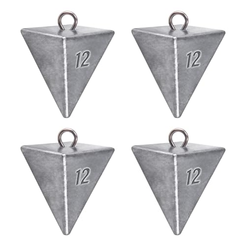 Alwonder Pyramid Sinkers Lead Fishing Weights for Surf Pompano Catfishing | Pyramid Weights 1oz-2LB Saltwater Freshwater Fishing Sinkers No-Roll Triangle Inshore Ocean Beach Casting Bottom Pier Fishing - size: 12oz-4 Pack
