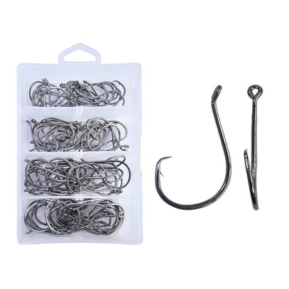 MASTERPRO Saltwater Redfish & Snapper Pack Circle Hooks with Holes, High-Carbon Steel Barbed 1/0 2/0 3/0 5/0 100pcs Portable Boxed Powerful Fishing Hooks