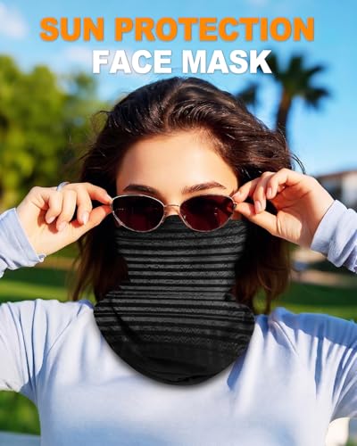 4Pack Neck Gaiter for Men Women Face Cover Mask Head Wrap Balaclava Headwear Bandana Headband Magic Scarf - color: A-black-stripes2