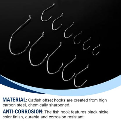 Catfish Hooks Big River Bait Hooks, 80pcs Live Cut Bait Fishing Hook Beak Offset Octopus Trotline Hook Catfishing Tackle Gear for Saltwater Freshwater Fishing - size: 10#-80pcs