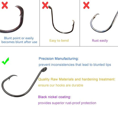 50Pcs Circle Hooks with Fishing Hook Remover, Super Sharp and Offset Catfish Octopus Circle Hooks for Saltwater and Freshwater, Nickel Coated High Carbon Steel, Sizes #1-8/0 - color: Black Nickel, size: 7/0