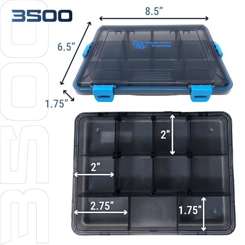 Reaction Tackle Standard Tackle Trays, Plastic Tackle Box Organizers with Four Secure Latches, Removable Dividers and Semi Transparent Lid for Fishing Storage - 3500 (2-Pack) - size: 3500 (2-Pack)