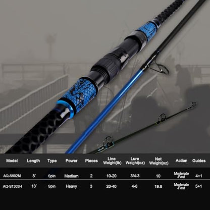Fiblink Surf Spinning Fishing Rod, 2-Piece/3-Piece Travel Saltwater Surf Fishing Pole - style: 8'-2pc