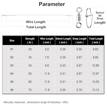Atibin High Strength Fish Leader Saltwater Line Snap Fishing Leaders Freshwater Stainless Steel Wire Leaders Lures White Nickel - size: #3 (9.8in-40lb) 30pcs