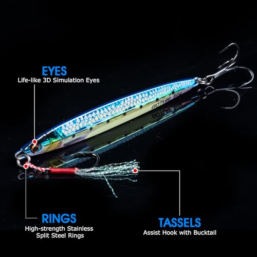 Goture Fishing Jigs, 40g 60g 80g Vertical Jig Saltwater Freshwater, Jig Fishing Lures with Assist Hook and Treble Hook, 5PCS Jigging Spoon Lures, Speed Fast Fall Jigs for Tuna,Salmon,Bass - color: B:5pcs Fishing Jigs, size: 40g