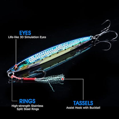 Goture Fishing Jigs, 40g 60g 80g Vertical Jig Saltwater Freshwater, Jig Fishing Lures with Assist Hook and Treble Hook, 5PCS Jigging Spoon Lures, Speed Fast Fall Jigs for Tuna,Salmon,Bass - color: B:5pcs Fishing Jigs, size: 80g