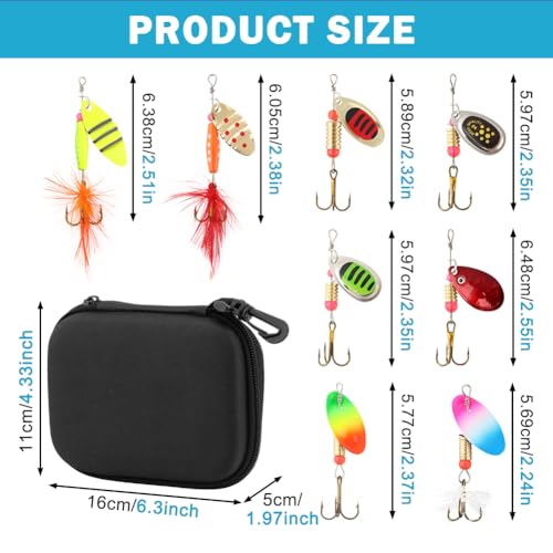 16pcs Fishing Lures Spinner Baits Kit, Metal Bass Trout Lures with Portable Carry Bag, Fishing Gears Spinnerbait Spoons Baits for Freshwater Saltwater Trout, Gifts for Men