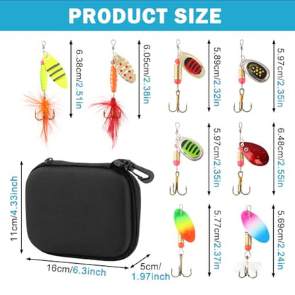 16pcs Fishing Lures Spinner Baits Kit, Metal Bass Trout Lures with Portable Carry Bag, Fishing Gears Spinnerbait Spoons Baits for Freshwater Saltwater Trout, Gifts for Men