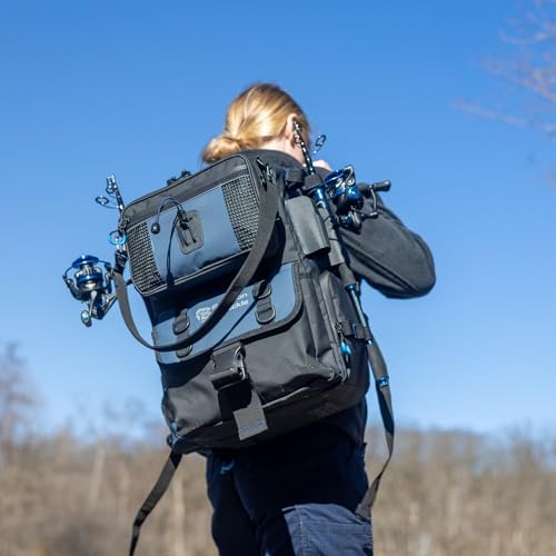 Reaction Tackle Fishing Tackle Backpack with Detachable Bait Binder and Rod Holders, Water Resistant Soft Plastic Storage with Padded Straps for Freshwater and Saltwater