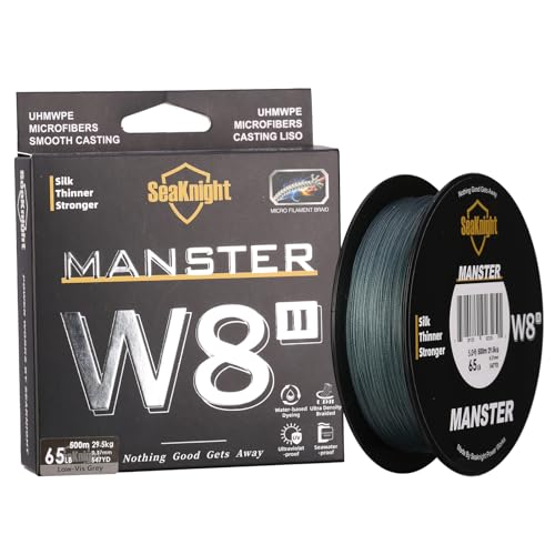 SeaKnight MANSTER W8 II 8 Strand Braided Fishing Line -Super Strong, Abrasion Resistant, No Stretch Braided Line-15LB to 100LB Test for Saltwater and Freshwater Fishing Line Braid - color: 8Strands Low-Vis Gray, size: 17LB (547 Yards)