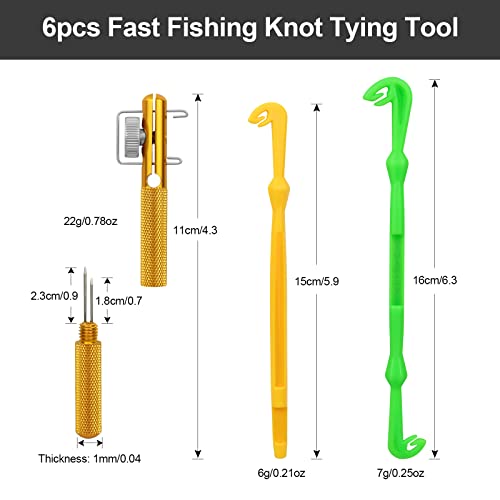 Realure 6 Pcs Fish Hook Line Quick Fishing Knot Tying Tool Kit with Disgorgers, Tie Fast Metal Fishing Line Tieing Tool, Portable Tying Knotting Tool for Fly Fishing Sea Fishing Casting Fishing