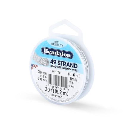 Beadalon 49 Strand Stainless Steel Bead Stringing Wire, .018 in / 0.46 mm, White, 30 ft / 9.2 m - color: White, style: .018 in / 0.46 mm, 30 ft / 9.2 m