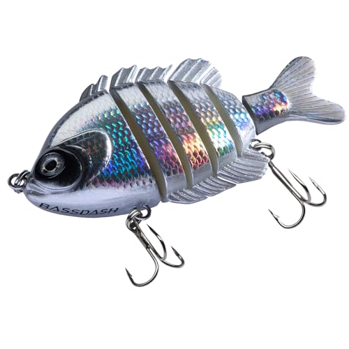 BASSDASH SwimPanfish Multi Jointed Panfish Bluegill Swimbaits Hard Topwater Bass Lures Fishing Lure Crank Saltwater 3.5in/0.85oz - color: Black/Silver
