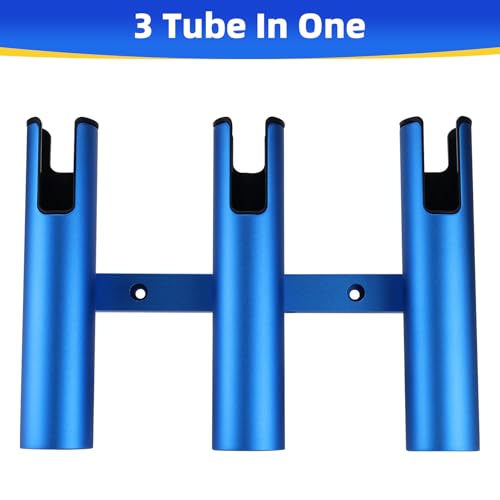 NovelBee 2pcs 3 Tube Fishing Rod Holders for Boat,Aluminium Rod Holders with Screws - color: Blue & Black