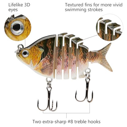 Bassdash SwimPanfish 0.34oz Hard Swimbaits Multi Jointed Topwater Trout Bass Fishing Crank Lure for Freshwater and Saltwater - color: Pink Bluegill