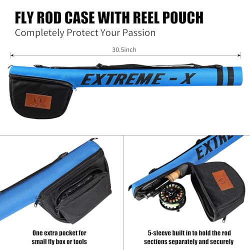 Maxcatch Extreme-X Fly Fishing Rod and Reel Combo, 3-8wt Complete Starter Fishing Outfit with Fly Box, Flies, Rod Clip Holder, Rod Case, Extra Tip Section - size: 3wt-8'4'' 4pc Rod, 3/4wt Reel