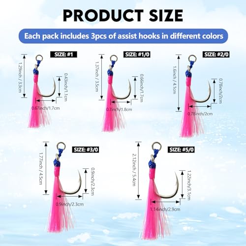 Eupheng Fishing Assist Hooks for Topwater Lures, Dancing Stinger Jigging Hooks Replacement Fishing Hooks for Freshwater & Saltwater - size: #2/0-3PCS, style: Single Assist Hooks for Topwater Lures