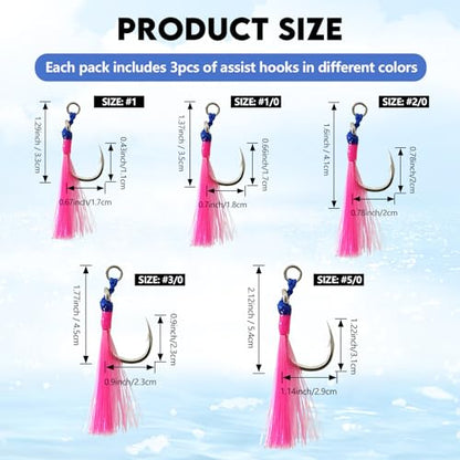 Eupheng Fishing Assist Hooks for Topwater Lures, Dancing Stinger Jigging Hooks Replacement Fishing Hooks for Freshwater & Saltwater - size: #2/0-3PCS, style: Single Assist Hooks for Topwater Lures