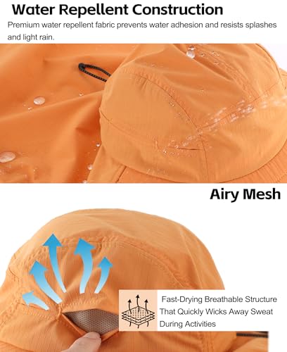 Home Prefer UPF 80+ Sun Hat for Men Women Wide Brim Sun Hat with Neck Flap Summer Beach UV Protection Gardening Fishing Hat - color: Muskmelon Orange