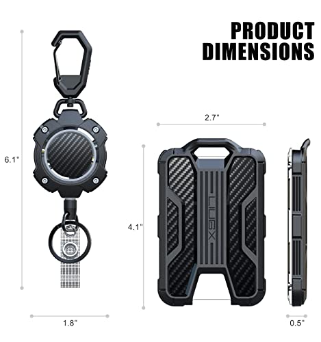 LIUGX Retractable Badge Holders, Heavy Duty Carabiner Keychain,Durable ID Card Holder (Holds 4 Cards), Carbon Fiber-Texture, with 31.5”Badge Reel Key Chain, 10,000+ Rebound, Gold-Black - color: Gold