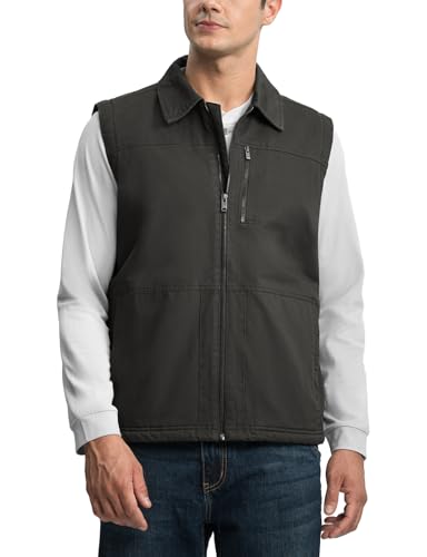 TBMPOY Men's Winter Vest Casual Sherpa Fleece lined Full Zip Lightweight Vest Outerwear Warm Cotton Travel Jackets - color: Deep Gray, size: X-Large